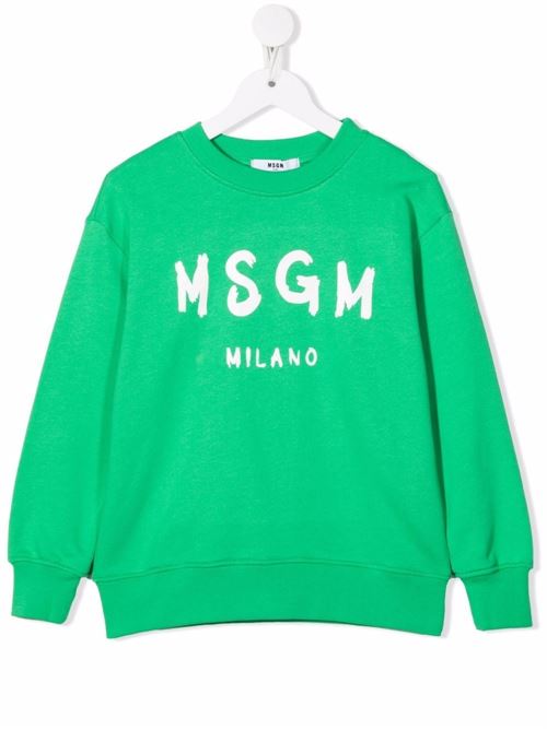 Felpa bambino con stampa logo di colore bianco al centro MSGM KIDS | MS028733080